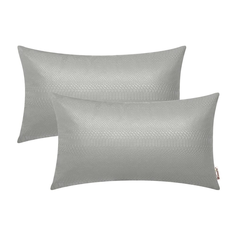 2209 Gray Leather Throw Pillows 12 X 20 Inches, Snake Leather Pillow Covers